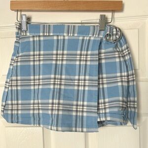 Altar’d State Blue, Black & White Plaid Y2k Mini Skort Sz Small w/ Buckle Detail